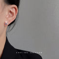 Pink Rose Stud Earrings Purple Crystal Clear Leaf Pearls view 2