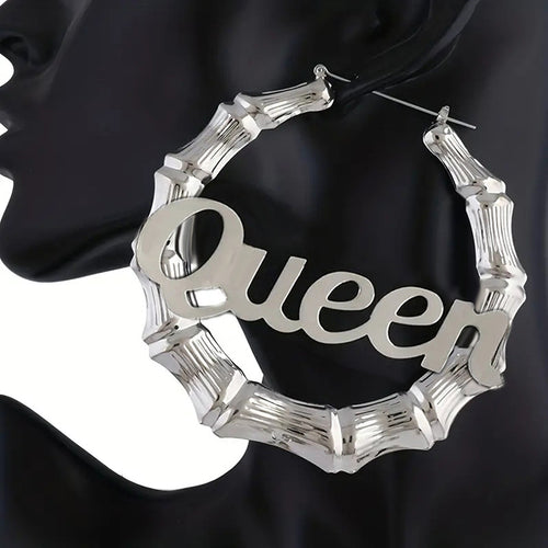 Alternate product view of queen字样竹节大圈耳环