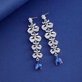Blue Silver Tone Leaf Tassel Crystal Two Designs Metal Dangle Earrings view 3