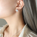 White Shell Camellia Square Pendant Necklace Stud Earrings Set view 8