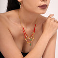 Enamel Christmas Tree Garnet Bead Charm Necklace Gold view 2