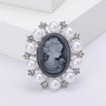 Cameo Lady Portrait Brooch Pearl Rhinestone Silver Or Gold view 2