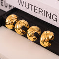 Gold Twisted Braided Wide Hoop Earrings Titanium Steel Clip view 3