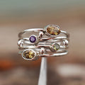 Silver-Tone Four-Band Multicolor Stone Bead Finger Ring Sizes 6-10 view 2