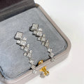 Silver Tone Cascading Square Clear Stone Drop Earrings view 2