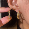 Gold X Cross Pavé CZ Mini Hoop Huggie Earrings Pair view 3