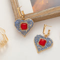 Blue Heart Red Square Gold Tone Statement Huggie Earrings view 4