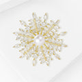 Gold Snowflake Brooch Pearl Center Clear Cubic Zirconia Pin view 2