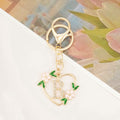 Gold Heart Initial Letter Keychain Floral Rhinestone Charm view 7