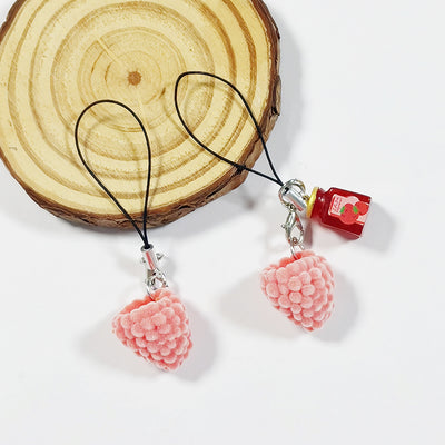 Main product view of flocked Raspberry and Strawberry Jam Bottle Phone Strap Charms