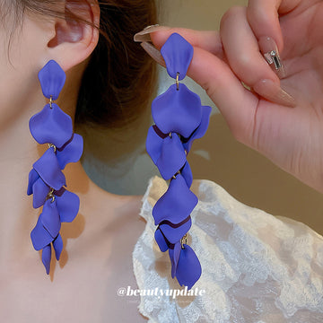 Colorful Fabric Petal Cascade Drop Earrings Fashion Jewelry