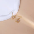 Gold Tone Open Double Flower Pearl Look Hook Earrings view 6