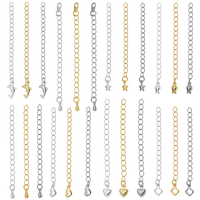 Eight Charm Metal Extension Chains in Three Finishes Jewelry Findings