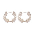 White Pearl Lace Edge Hoop Earrings in Silver Tone view 5