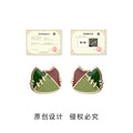 Gold Tone Green Burgundy Patchwork Cat Head Stud Earrings view 3