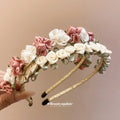 Satin Rose Flower Headbands Gold Wrapped Band Two Styles view 4
