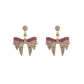 Gold Tone Crystal Pave Bow Drop Earrings Clear Colored Stones view 5