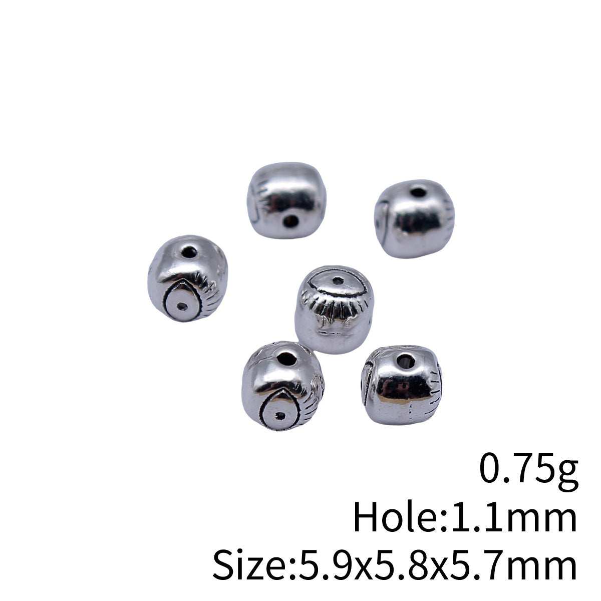 5.9x5.8x5.7mm 0.75g Antique Silver Zinc Alloy Eye Small Hole Beads for Bracelet Necklace DIY