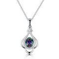 Silver Teardrop Mystic Rainbow Oval Stone Pendant Necklace view 1
