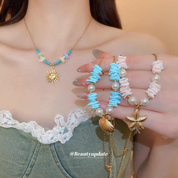 Gold Beach Starfish Shell Pearl Pendant Necklace Styles