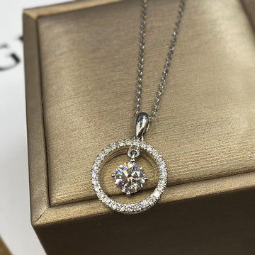 Floating Round Crystal Double Circle Pendant Necklace