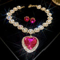 Heart Crystal Necklace And Earring Set In Clear Or Bright Pink view 6