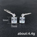 Silver Tone Square Clear Stone Leverback Drop Earrings view 4
