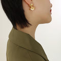 Fan Embossed Twist Stud Earrings Gold Steel Tone Pair view 7