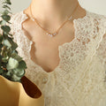 Gold And Steel Ball Chain Necklace With Dangling Clear Zircons view 1