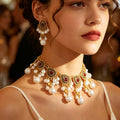 Teardrop Medallion Necklace and Earring Sets in Four Colors view 3
