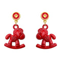 Red Rocking Horse Coin Stud Drop Earrings Pair Style view 5