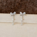 Crystal Bow Linear Drop Stud Earrings Statement Jewelry view 2