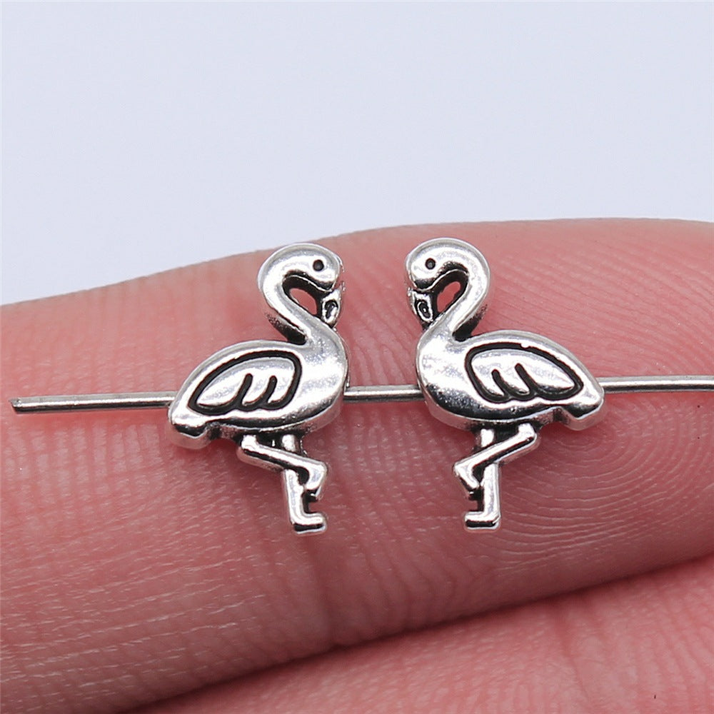 12x7mm 0.5g Antique Silver Zinc Alloy Flamingo Loose Metal Bird Beads for Animal Theme DIY Jewelry