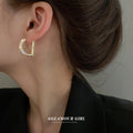 Crystal Paved Letter D Huggie Hoop Earrings Polished Metal Jewelry view 2
