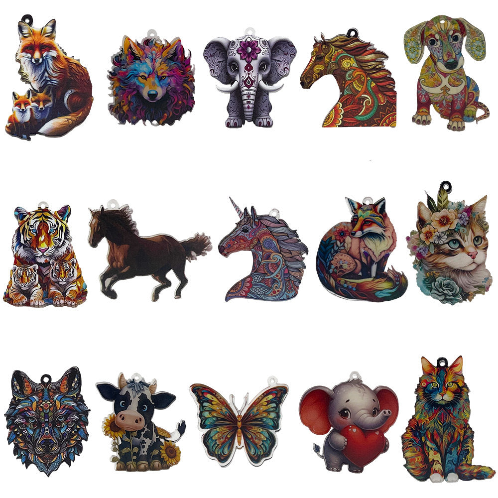 Printed Acrylic Cartoon Pet Butterfly Elephant Double Sided Charm Pendant for Bracelet Necklace DIY
