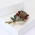 Rhinestone Rose Stem Brooch Antique Metal Red Or Purple view 3