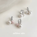 Silver Tone Cherry Shape Pearl Earrings In White And Pink White Styles view 4
