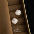 Cream White Enamel Stud Earrings Gold Crystal Caps view 4