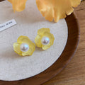 Pastel Flower Pearl Stud Earrings in Two Colors With Decorative Details view 6