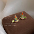 Gold Tone Multicolor Enamel Hummingbird Stud Earrings For Women view 1