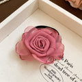 Sheer Chiffon Rose Flower Hair Claws and Elastic Ties view 6