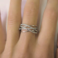 Silver Tone Crisscross Multi Band Ring With Clear Stones view 3