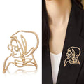Hollow Outline Portrait Face Brooch Glasses Two Tones view 2