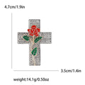 Crystal Cross Brooch With Red Rose in Black or Clear Stones view 6