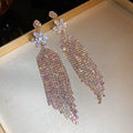 Crystal Flower Long Fringe Statement Drop Earrings view 7