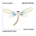 Dragonfly Pearl Brooch Blue Enamel Wings Gold Rhinestone Pin view 4