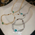 Lattice Mesh Green Halo Stone Necklace and Bracelet view 1
