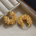 Gold Full Pave Round Geometric Radiating Line Hoop Earrings view 3