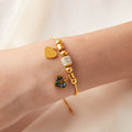 Gold Stainless Steel Heart Charm Bracelet Adjustable Snake view 3