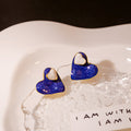 Gold Rim Marbled Enamel Heart Stud Earrings Mini Heart view 2